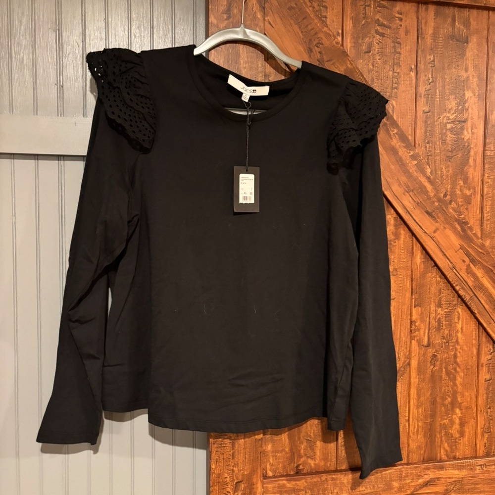 Joe's Jeans Black Long Sleeve Top with Lace Accents